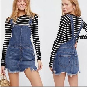 Denim skirt overalls raw hem